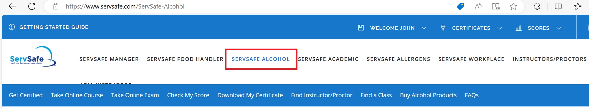 ServSafe Top Navigation